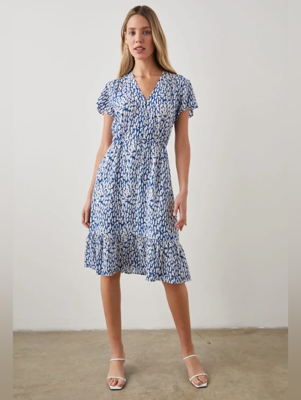 Rails Kiki Midi Dress Blue White Leopard Print NWT Small